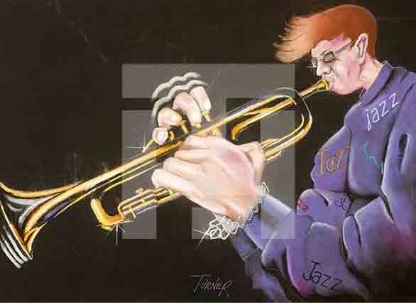 Herchell Turner Painting of Jazz Musician Playing Trumpet
