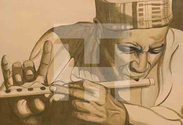 Herschell Turner Painting of Musicman playing flute