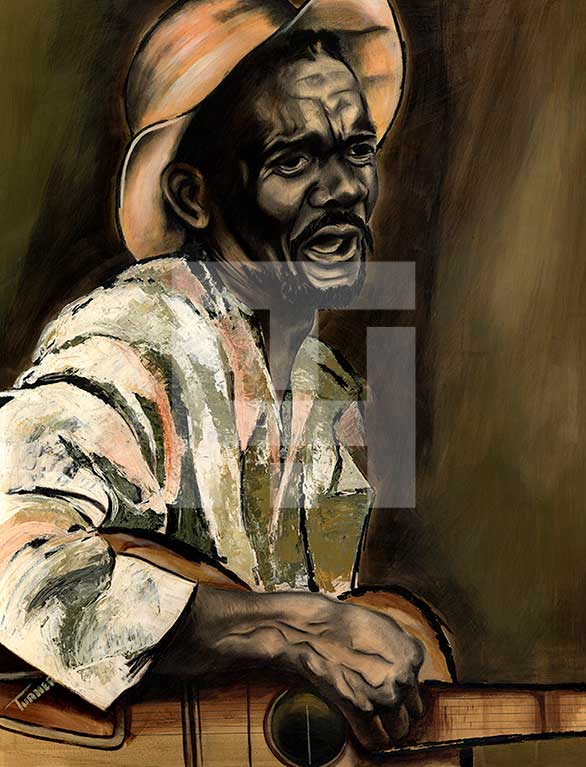 Herschell Turner Painting of Old African-American Man Playing Guitar